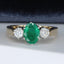 18ct Gold Emerald & Diamond Ring, Oval Emerald 1.00ct,Trilogy,Three Stone, Size UK N US 6.75 EUR 54 Vintage Secondhand Pre-Owned Front