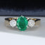 18ct Gold Emerald & Diamond Ring, Oval Emerald 1.00ct,Trilogy,Three Stone, Size UK N US 6.75 EUR 54 Vintage Secondhand Pre-Owned Front