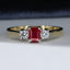 18ct Gold Ruby & Diamond Ring, Size UK O US 7.25 EUR 55 Vintage Secondhand Pre-Owned Jewellery Front