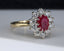 18ct Gold Ruby & Diamond Ring Size UK N US 6.75 EUR 54